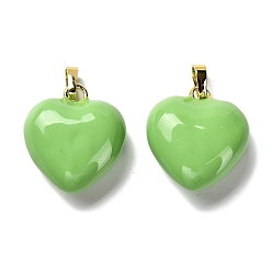 Светло-зеленый Латунь эмаль подвески, шарма сердца, долговечный, без кадмия и без свинца, стойки покрытие, реальный 18 k позолоченный, светло-зеленый, 23.5x21.5x10 мм, отверстие : 6x4 мм
