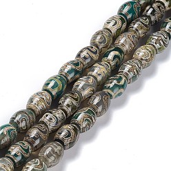 Nectar Bottle Pattern Tibetan Style dZi Beads Strands, Natural Agate Beads, Dyed & Heated, Oval, Nectar Bottle Pattern, 13~14x9.5~10mm, Hole: 1.2mm, about 25pcs/strand, 13.39''(34cm)