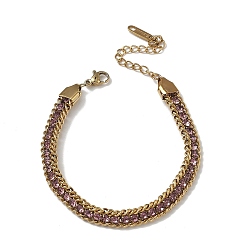 Rose Vieux 304 Bracelets de tennis en acier inoxydable ornés de strass et de chaînes torsadées, placage ionique (ip), or, vieux rose, 6.73 pouce (17.1 cm)