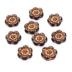 Coffee Czech Glass Beads, Flower, Coffee, 14x14mm, Hole: 0.8~1mm