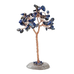 Lapis Lazuli Natural Lapis Lazuli Chips Tree Display Decorations, with Brass Wire Wrapped Feng Shui Ornament for Fortune, 112~125x68~85x34~47mm