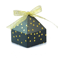 Vert Mer Boîtes à bonbons pliantes en carton, boîte d'emballage de cadeau de mariage, avec ruban, forme de maison, vert de mer, 6x6x7.5 cm