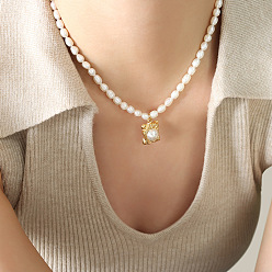 P1297-Freshwater Pearl Necklace-37+7cm Irregular Pendant with Imitation Pearl Inlay and Delicate Freshwater Pearl Necklace for Women