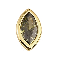 Olive Drab Brass Pave Cubic Zirconia Cabochons, Horse Eye, Faceted, Pointed Back, Rack Plating, Long-Lasting Plated, Cadmium Free & Lead Free, Real 18K Gold Plated, Olive Drab, 8x4.5x2mm