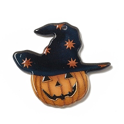 Pumpkin Halloween Printed Acrylic Pendants, Pumpkin Jack-O'-Lantern with Hat Charm, Pumpkin Pattern, 33x36.5x2.5mm, Hole: 2mm