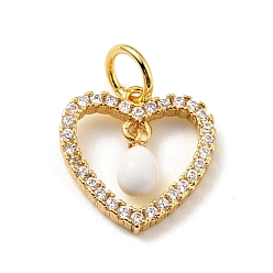 White Rack Plating Brass Micro Pave Cubic Zirconia Pendants, with Enamel and Jump Ring, Long-Lasting Plated, Golden, Heart, Cadmium Free & Nickel Free & Lead Free, White, 12.5x12x1.5~3mm, Jump Ring: 5x0.7mm, Hole: 3.4mm