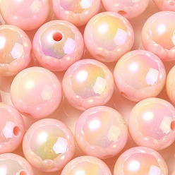Pink UV Plating Rainbow Iridescent Acrylic Beads, Round, Pink, 16x15mm, Hole: 3mm