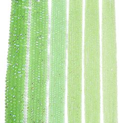 Светло-зеленый Стеклянные бусины с гальваническим покрытием , имитация нефрита, с половиным покрытием, с покрытием цвета радуги, граненые, рондель, светло-зеленый, 4x3 мм, отверстие : 0.4 мм, около 105~110 шт / нитка, 38~39 см