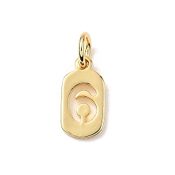 Настоящее золото 18K Латунные подвески, числовые прелести, с целью перехода в кольце, стойки покрытие, долговечный, без свинца и без кадмия, реальный 18 k позолоченный, 12x6x1 мм, отверстие : 3.5 мм