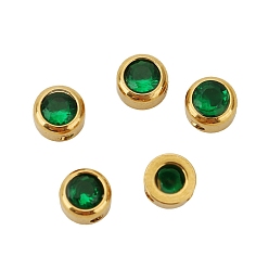 Green Cubic Zirconia Beads, with Stainless Steel Finding, Flat Round, Green, 6mm, Hole: 1.4mm