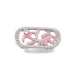 Pink Латунные хрустальные стразы овальные со скелетом дракона многорядные звенья, Эмаль стиле, без кадмия и без свинца, стойки покрытие, платина, розовые, 9x20x5 мм, отверстие : 2 мм