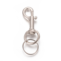 Platinum Alloy Swivel Clasps, Bolt Snaps with Iron Split Key Ring, for Dog Leash, Platinum, 96mm