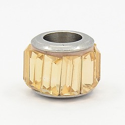 PeachPuff Glass European Beads, Large Hole Drum Beads, with 304 Stainless Steel Core, Faceted, PeachPuff, 11x10mm, Hole: 5mm