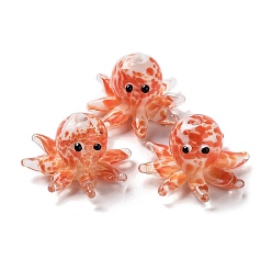 Coral Handmade Lampwork Beads, with Enamel, Octopus, Coral, 13.5~15x20.5~24.5x21.5~24.5mm, Hole: 1.6~2mm