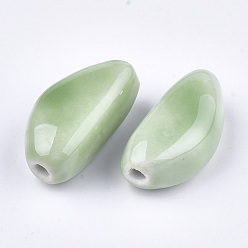Medium Aquamarine Handmade Porcelain Beads, Bright Glazed Porcelain, Garlic Clove, Medium Aquamarine, 31.5~32x15~16x12~12.5mm, Hole: 2.5~3mm