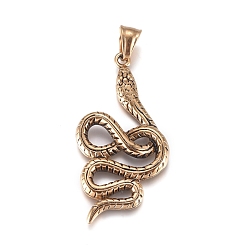 Antique Golden Fashionable Retro Halloween Jewelry 304 Stainless Steel Snake Pendants, Antique Golden, 51x26x4mm, Hole: 4x8mm