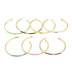Mixed Color Brass Enamel Cuff Bangles, Lead Free & Cadmium Free, Real 18K Gold Plated, Mixed Color, Inner Diameter: 2-1/4x2-1/4 inch(5.7x5.6cm)