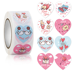 Pink Heart with Love Paper Stickers, Valentine's Day Self Adhesive Roll Sticker Labels, for Envelopes, Bubble Mailers and Bags, Pink, 25mm, 500Pcs/roll