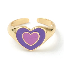 Фиолетовый Манжеты с латунной эмалью, открытые кольца, сердце, золотые, фиолетовые, размер США 6, внутренний диаметр: 17 мм
