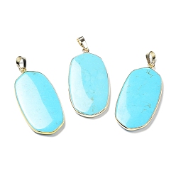Synthetic Turquoise Synthetic Blue Turquoise Pendants, with Rack Plating Light Gold Tone Brass Findings, Cadmium Free & Lead Free, Oval Charms, 48x22x4.5mm, Hole: 8x5mm