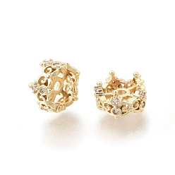 Light Gold Латунные микропаве прозрачные кубики из циркония, стойки покрытие, долговечный, без свинца и без кадмия, корона, золотой свет, 10.5x6.5 мм, отверстие : 1.8 мм