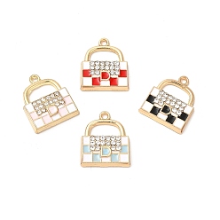 Mixed Color Alloy Enamel Pendants, with Glass Rhinestone, Cadmium Free & Nickel Free & Lead Free, Golden, Handbag Charm, Mixed Color, 19.5x16.5x3.5mm, Hole: 1.8mm