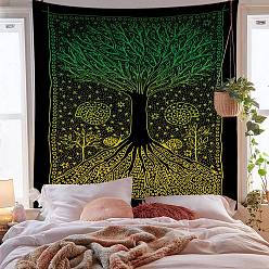 Goldenrod Polyester Tree of Life Pattern Trippy Wall Hanging Tapestry, Sun Moon Hippie Tapestry for Bedroom Living Room Decoration, Rectangle, Goldenrod, 1500x1300mm
