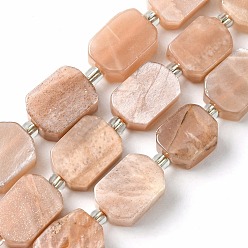 Pierre De Soleil Sunstone naturelle perles brins, avec des perles de rocaille, rectangle, 11.5~12.5x7.5~10x5~6.5mm, Trou: 0.8~0.9mm, Environ 13 pcs/chapelet, 7.68~8.07 pouce (19.5~20.5 cm)