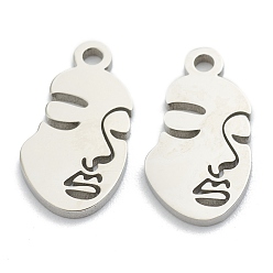 Stainless Steel Color 304 Stainless Steel Pendants, Abstract Face, Stainless Steel Color, 16x8.5x1mm, Hole: 1.6mm