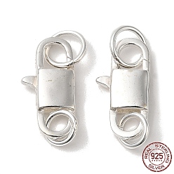Silver 925 Sterling Silver Lobster Claw Clasps, Rectangle with 925 Stamp, Silver, 14.5x7x3mm