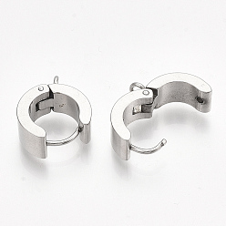 Stainless Steel Color 201 Stainless Steel Hoop Earring Findings, with Vertical Loop and 304 Stainless Steel Pins, Stainless Steel Color, 16~17x13~14x6mm, Hole: 2mm, Pin: 1mm