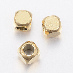 Golden Ion Plating(IP) 304 Stainless Steel Beads, Cube, Golden, 4x4x4mm, Hole: 2.5mm