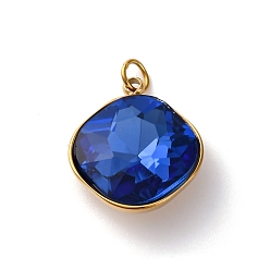 Королевский синий 316 подвески из граненого стекла из нержавеющей стали, ромб, ионное покрытие (ip), реальный 18 k позолоченный, с петлей, королевский синий, 17x14.5x6.5 мм, отверстие : 2.5 мм