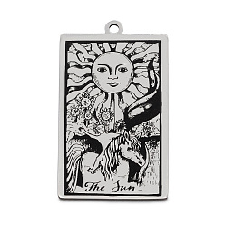 Stainless Steel Color Stainless Steel Pendants, Rectangle with Tarot Pattern, Stainless Steel Color, The Sun XIX, 40x24mm