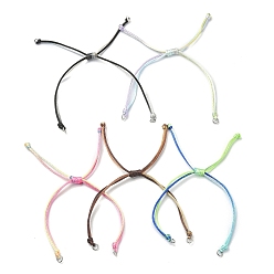 Stainless Steel Color Gradient Color Adjustable Braided Nylon Cord Bracelet Making, with 304 Stainless Steel Open Jump Rings, for Connector Charm, Stainless Steel Color, 1~1-1/8 inch(2.6~2.68cm), Hole: 3mm