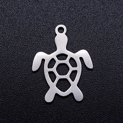 Stainless Steel Color 201 Stainless Steel Hollow Pendants, Turtle, Stainless Steel Color, 19x14x1mm, Hole: 1.5mm