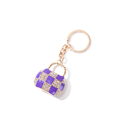 Purple Rhinestone Hand Bag Keychains, KC Gold Plated Alloy Enamel Charm Keychain, Purple, 10x4cm