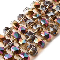 Седло Коричневый Прозрачные стеклянные бусины гальваническим пряди, граненые, рондель, седло коричневый, 10x6 мм, отверстие : 1.2 мм, около 60 шт / нитка, 19.69'' (50 см)