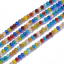 Colorful Glass Beads Strands, Faceted, Round, Colorful, 1.5~2x2mm, Hole: 0.2mm, about 178~186pcs/strand, 14.5~15.5 inch(36~39cm)