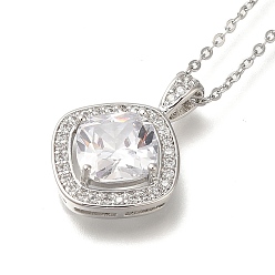 Прозрачный 304 из нержавеющей стали кабель цепи ожерелья, латунные прозрачные кубические цирконии ромбовидные подвески ожерелья, платины и нержавеющая сталь цвет, прозрачные, 17.72 дюйм (45 см)