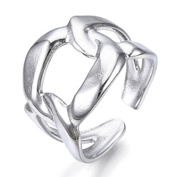 Stainless Steel Color 304 Stainless Steel Curb Chains Shape Open Cuff Ring for Women, Stainless Steel Color, US Size 6 1/2(16.9mm)