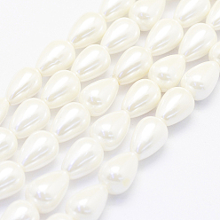 Creamy White Shell Pearl Beads Strands, teardrop, Creamy White, 12x8mm, Hole: 1mm, about 30pcs/strand, 15.7 inch(40cm).