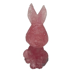 Rose Quartz Resin Rabbit Display Decoration, with Natural Dyed and Heated Rose Quartz Chips Inside for Home Office Desk Decoration, 45x50x95mm