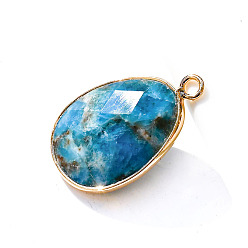 Apatite Natural Apatite Pendants, Faceted Teardrop Charms, Golden, 23x18mm