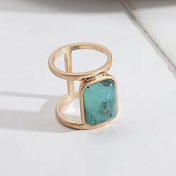 Blue handmade glass with original matte gold finish Natural Rose Quartz Fashion Ring with European Style and High-end Charm for Women