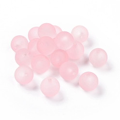 Pink Perles acryliques transparentes, de Style caoutchouté, givré, ronde, rose, 16x15mm, Trou: 2.8mm
