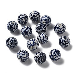 Bleu Nuit Perles en porcelaine manuelles, porcelaine bleue et blanche , ronde, bleu minuit, 16mm, Trou: 2.3mm