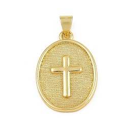 Cross Латунные подвески, стойки покрытие, долговечный, без кадмия и без свинца, подвески овальной формы, реальный 18 k позолоченный, крестик, 23.5~24x16.5~17x2~2.5 мм, отверстие : 4.5x3.5 мм