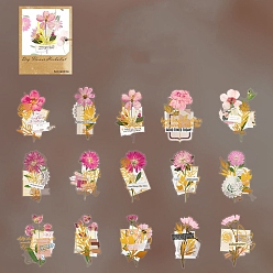 Pink 30Pcs 6 Styles PET Waterproof Self-Adhesive Decorative Stickers, Dried Flower Specimen Series Decals for DIY Scrapbooking, Pink, 75x120x5mm, 5pcs/style