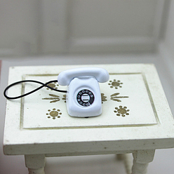 White Miniature Spray Painted Alloy Telephone, for Dollhouse Accessories Pretending Prop Decorations, White, 17x9mm